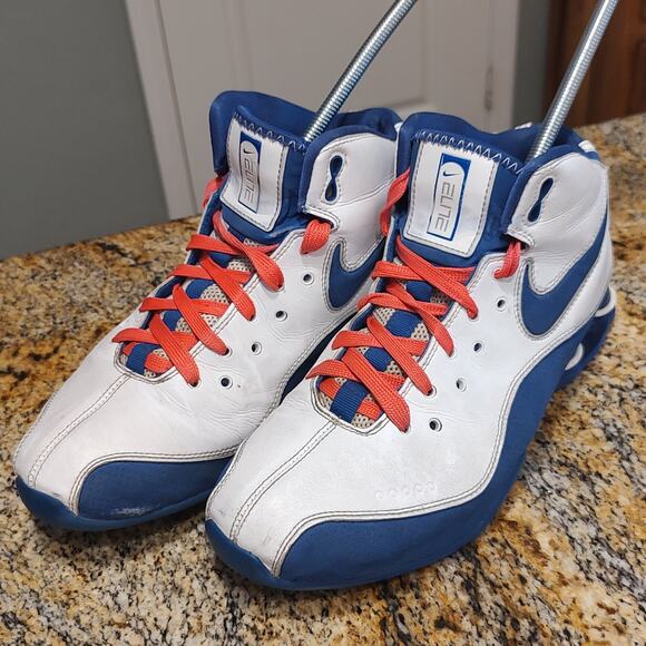 Nike Shox Zoom Air Elite Flight Basketball Shoes White Blue 324830-141 Men\'s 9.5